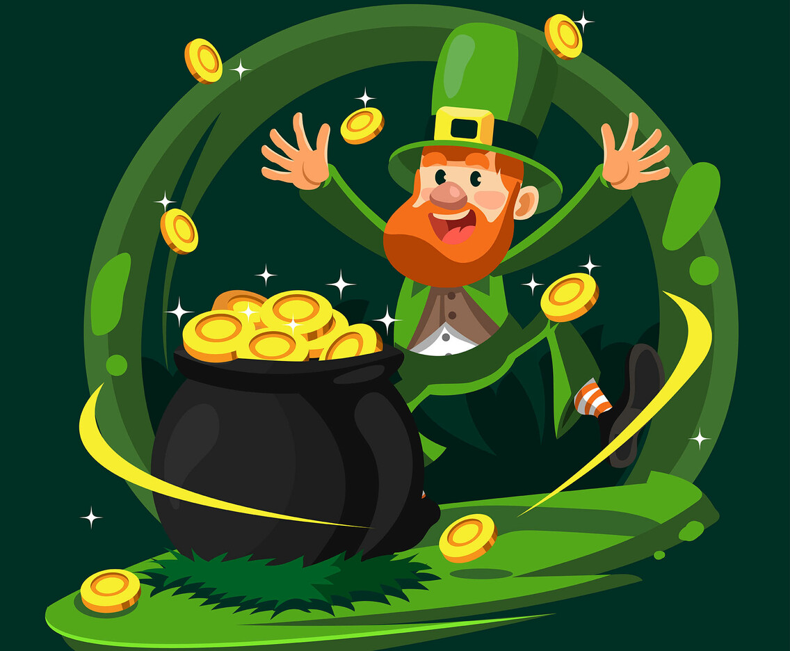 Happy Leprechaun With Barrel of Coins