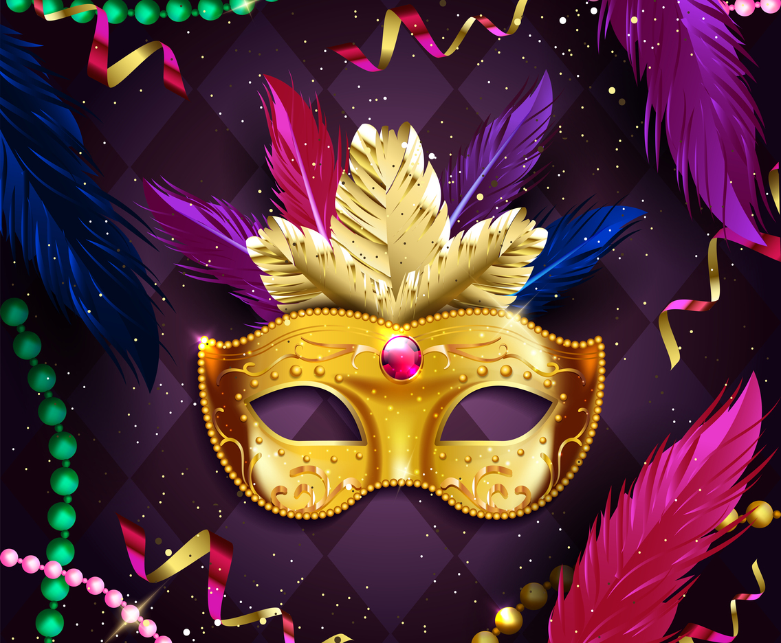 Mardi Gras Golden Carnival Mask and Beads Concept