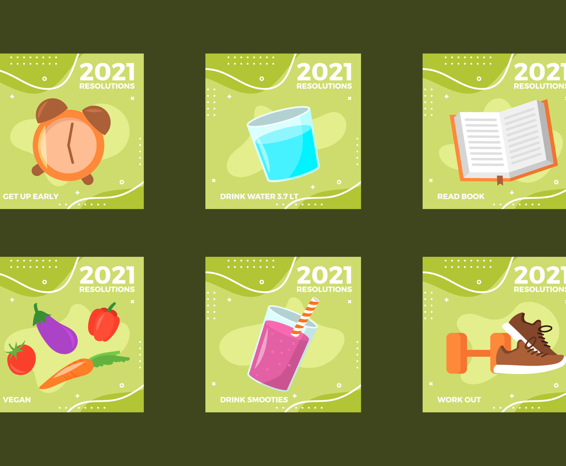 Cute New Year Resolution With Healthy Lifestyle Social Media Post Collection