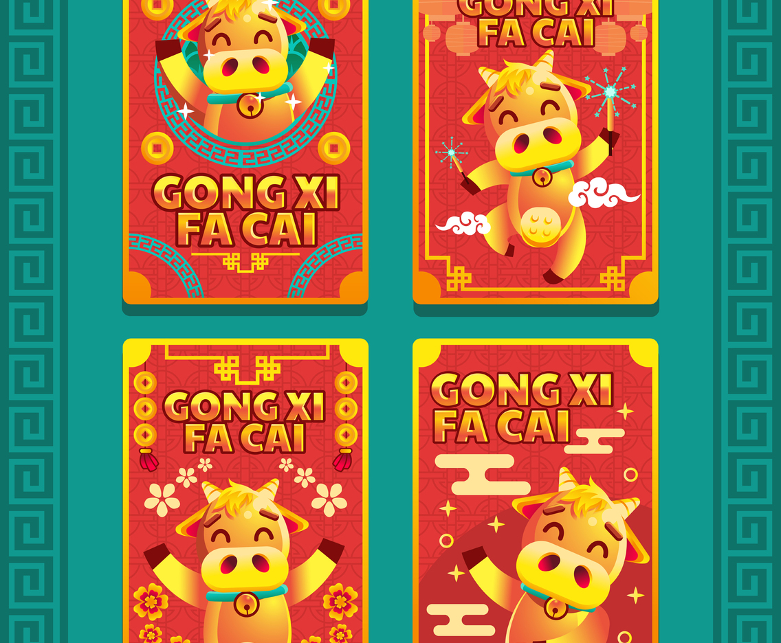 Cute Golden Ox Celebrate New Year