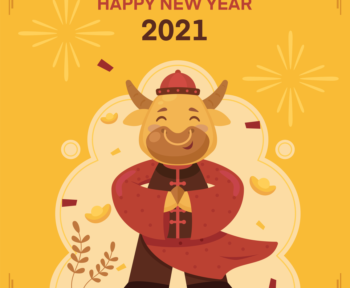 Cute Golden Ox in Chinese Suit