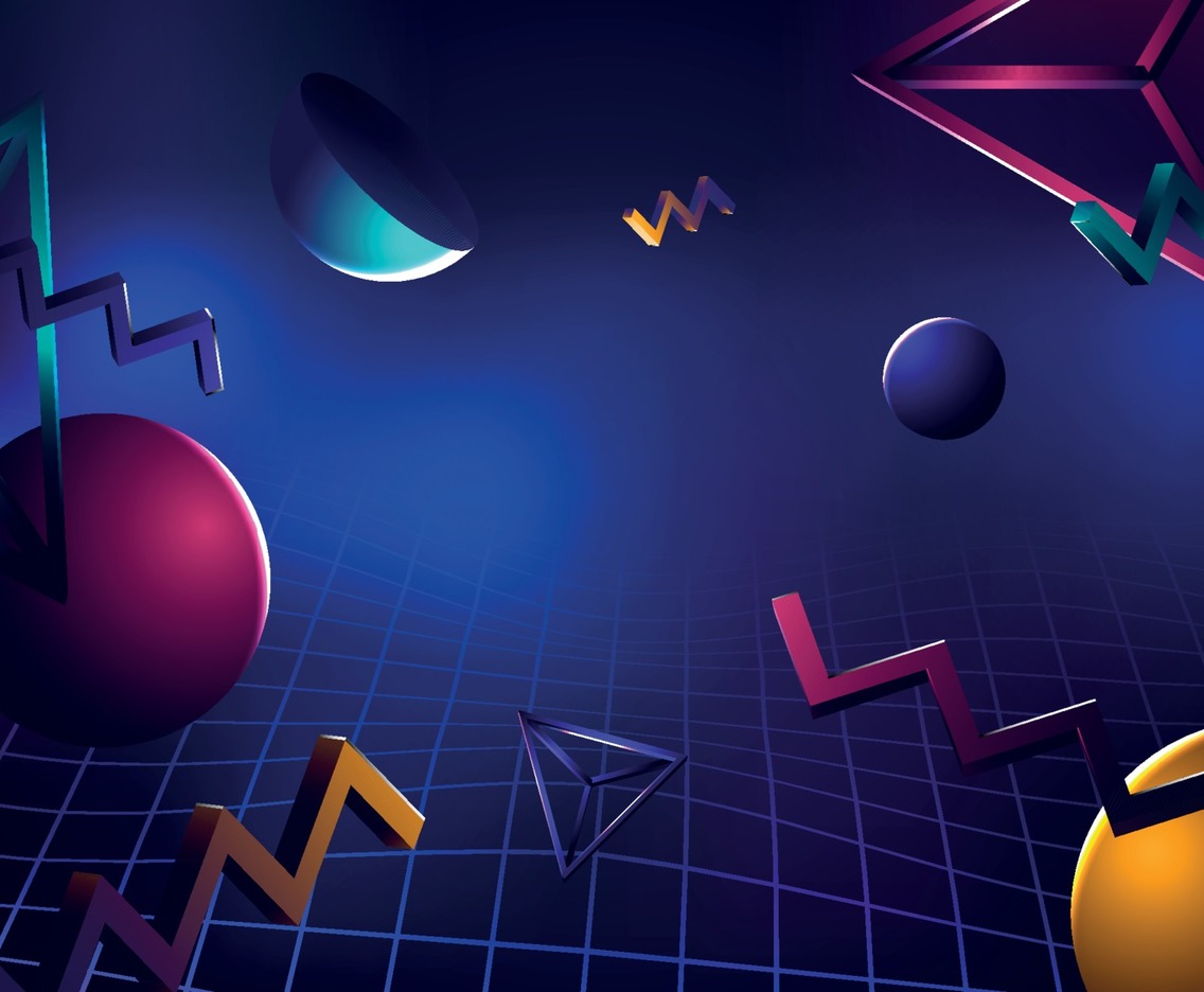 Retro Futurism Background with 3D Object