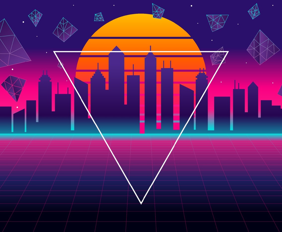 Space Retro Futurism City Background with Modern Elements