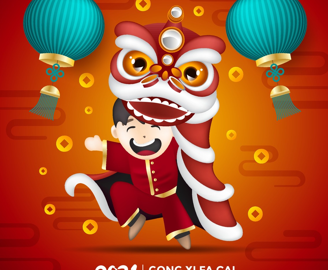 Children Playing Lion Dance