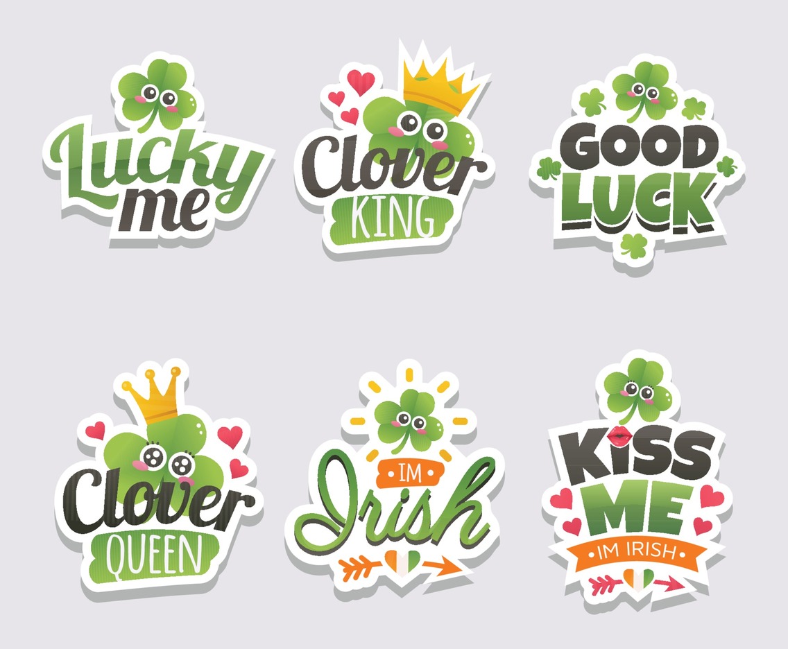 Set of Saint Patrick Quotes Sticker With Clover