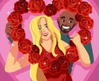 Happy Couple with Heart Shaped Flower Frame
