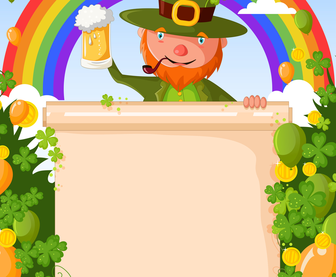 ST. Patrick's with Blank Sign, Balloon and Rainbow Background
