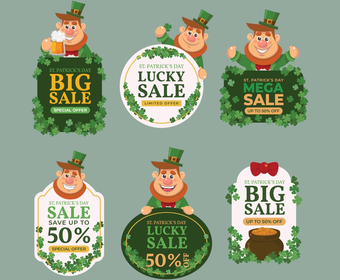 Set of Saint Patrick Sale Label With Character