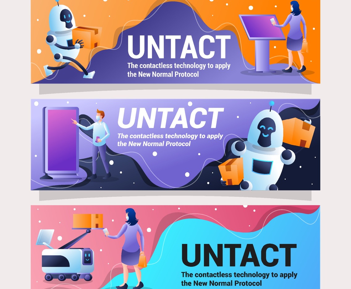 Set of Landscape Banner Design Representing Contactless Technology