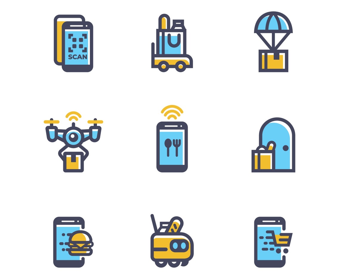 Set of Contactless Online Delivery Icon