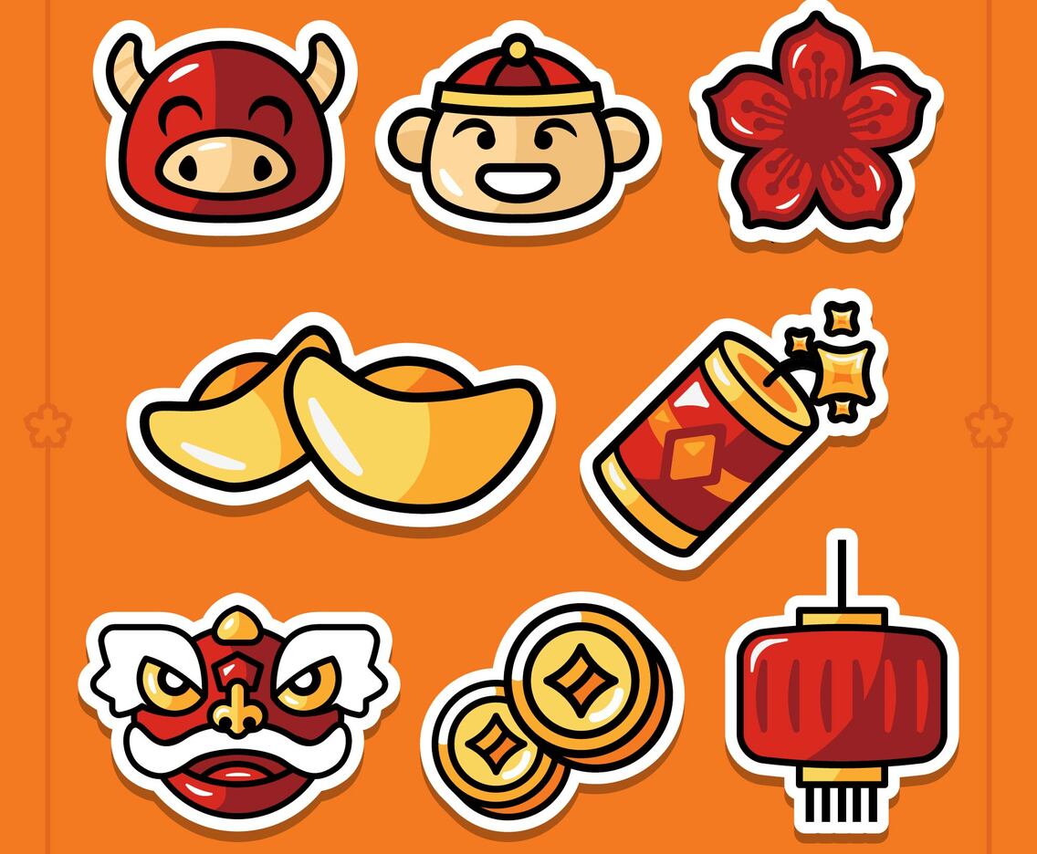 Set of 8 Chinese New Year Gong Xi Fa Cai Stickers