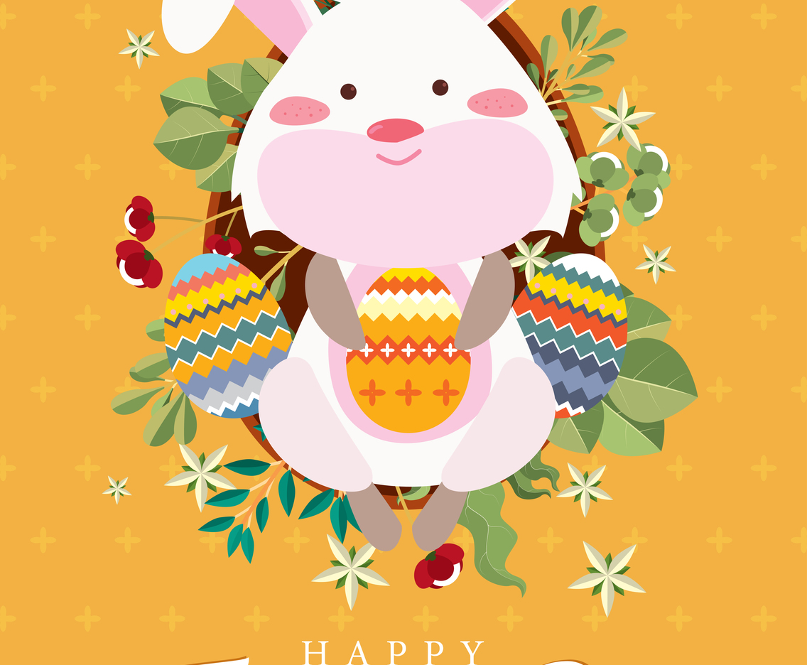 Cute Pink Easter Rabbit with Orange Background