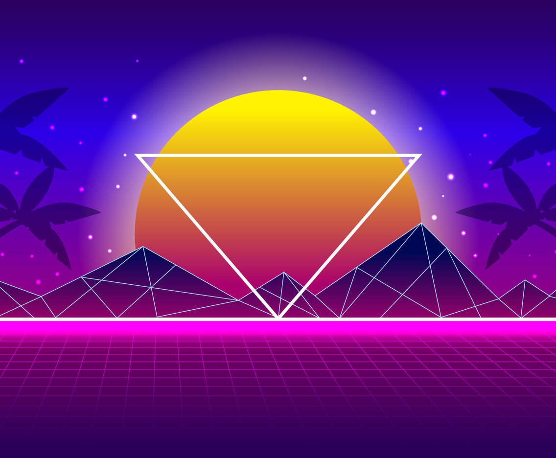 Retro Future Background with Big Moon