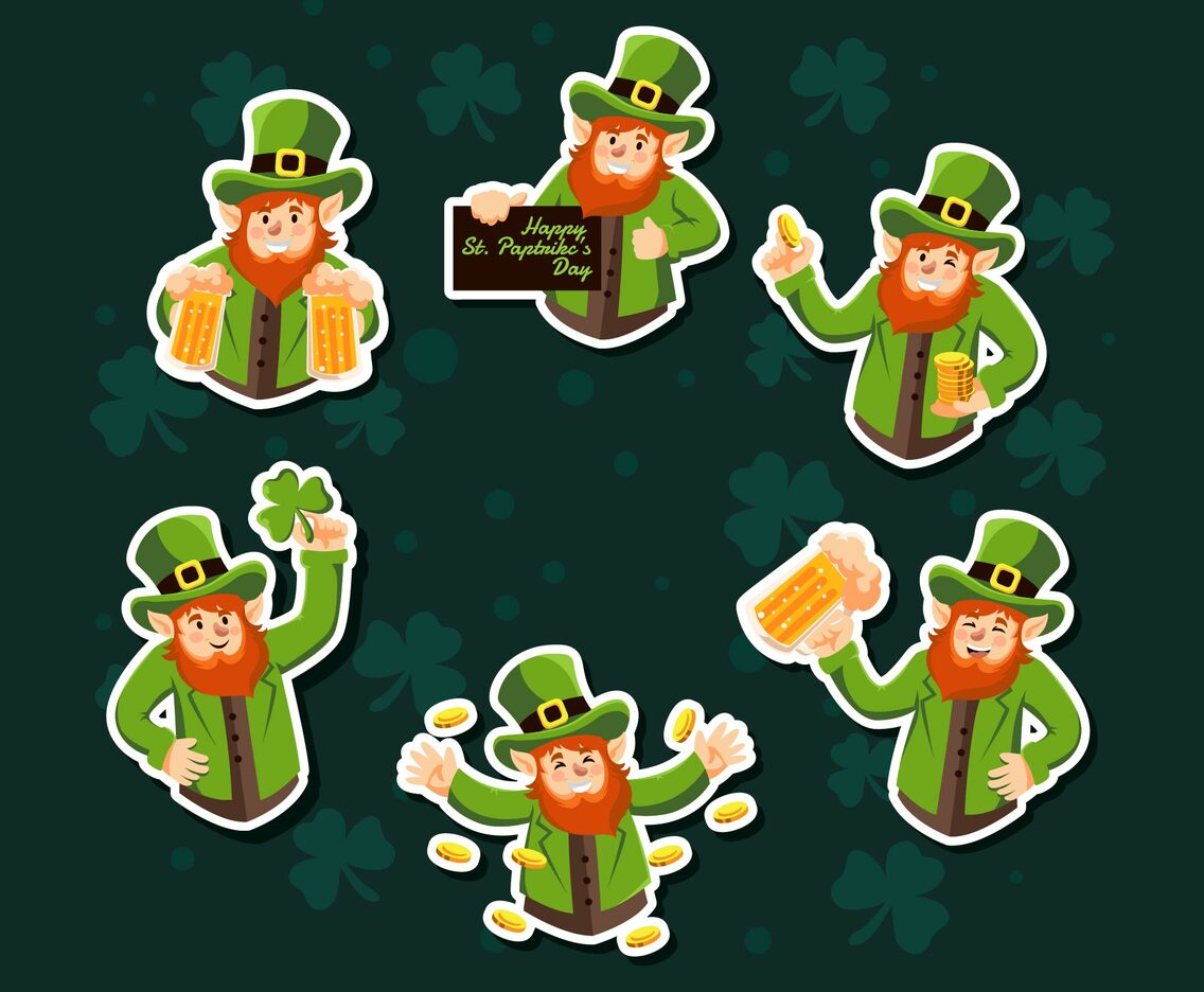 Leprechaun Character Sticker Collection Vector Art &amp; Graphics ...