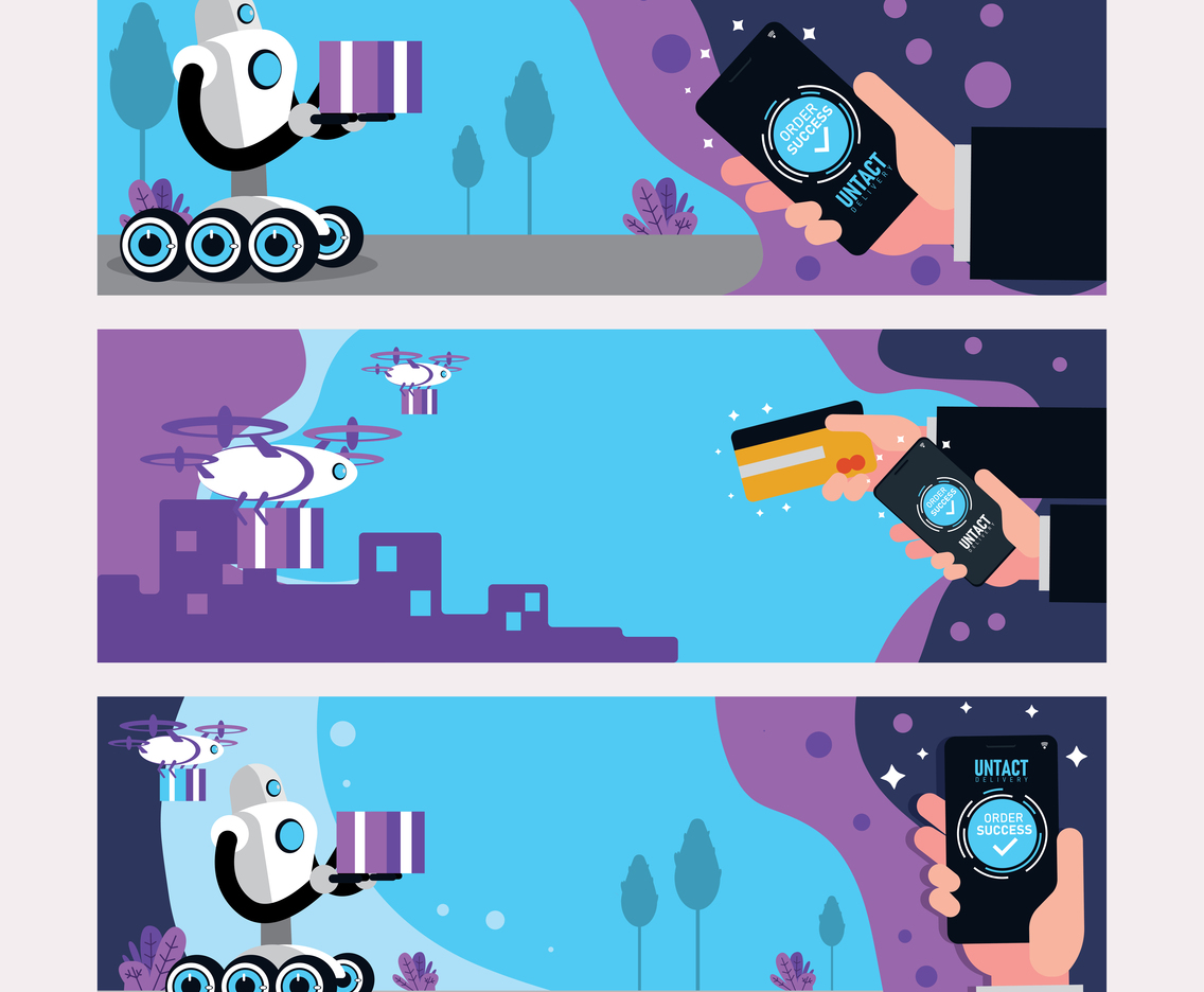Untact Banner Concept with Drone and Robot