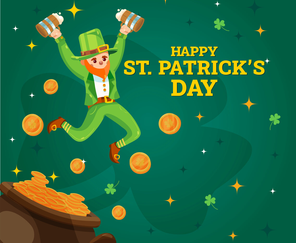 Leprechaun Jumps Into Gold Coin Pool Concept