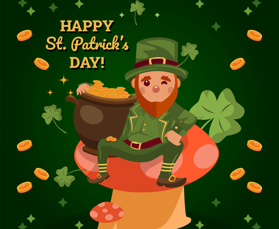 Leprechaun and His Pot Coin Treasure