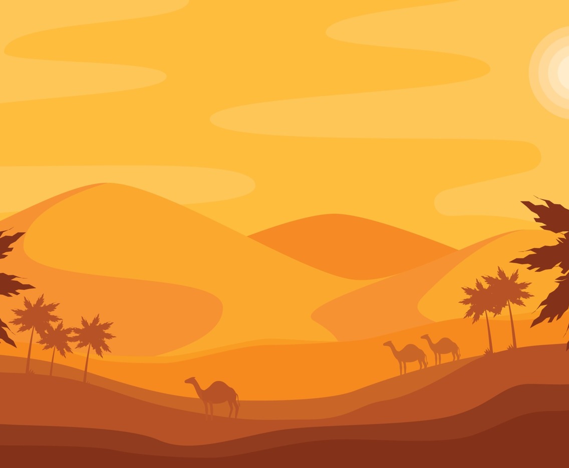 Desert Panorama Background with Palm Trees