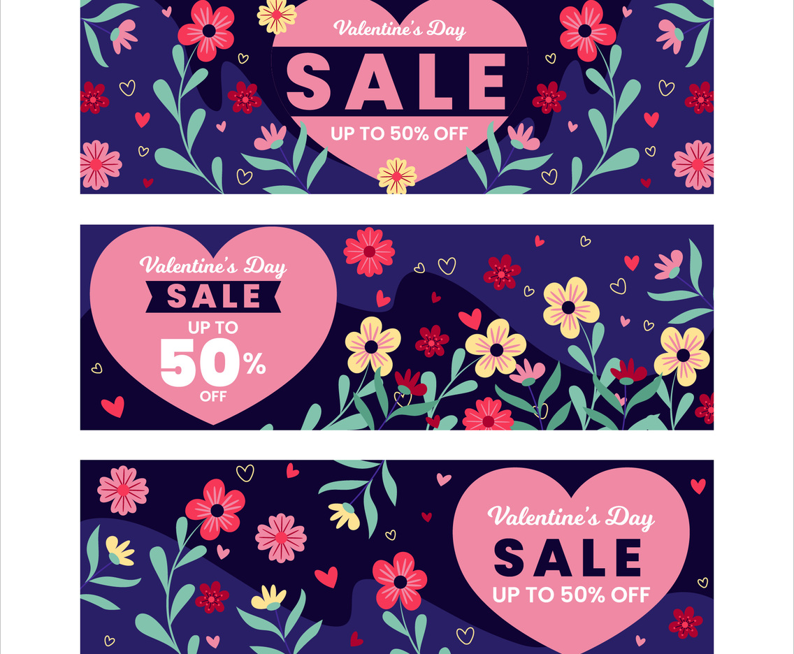 Valentine Sale Banner with Shape Love in Center