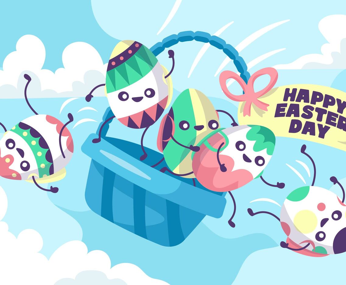 Decorated Funny Eggs Parachute Ready for Easter