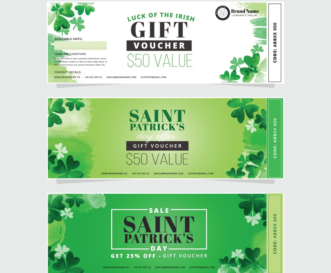 Saint Patrick's Day Watercolor Vouchers