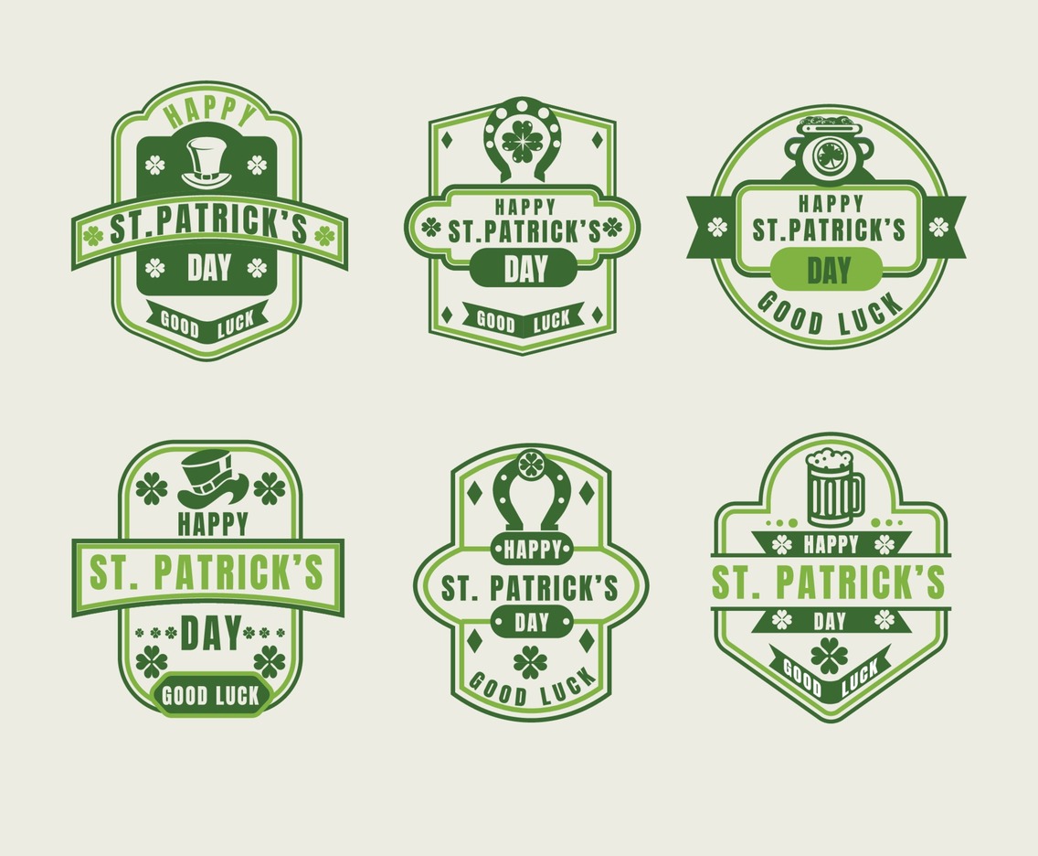 Vintage St. Patrick Day Shamrock labels set
