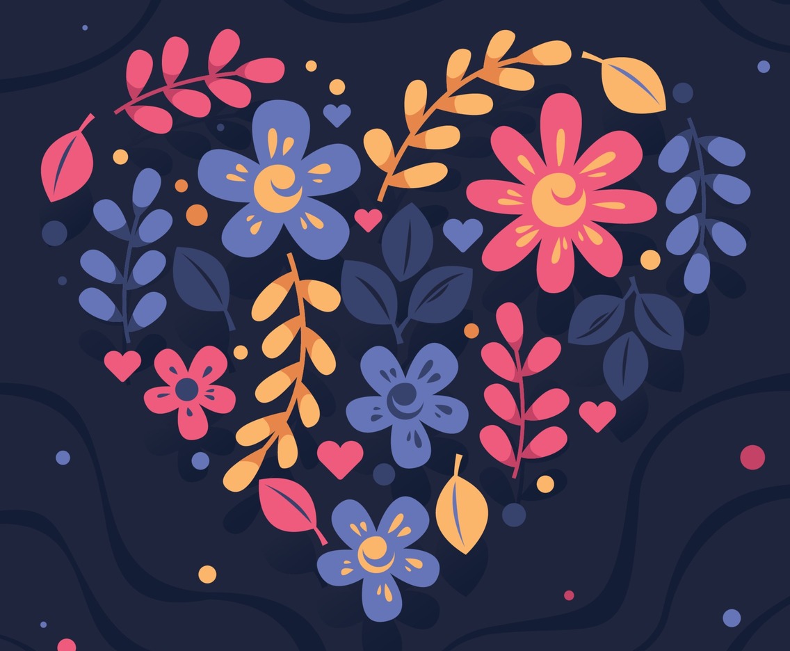 Flat Colorful Valentine's Flower And Leaves