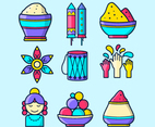 Colorful Happy Holi Icon Set