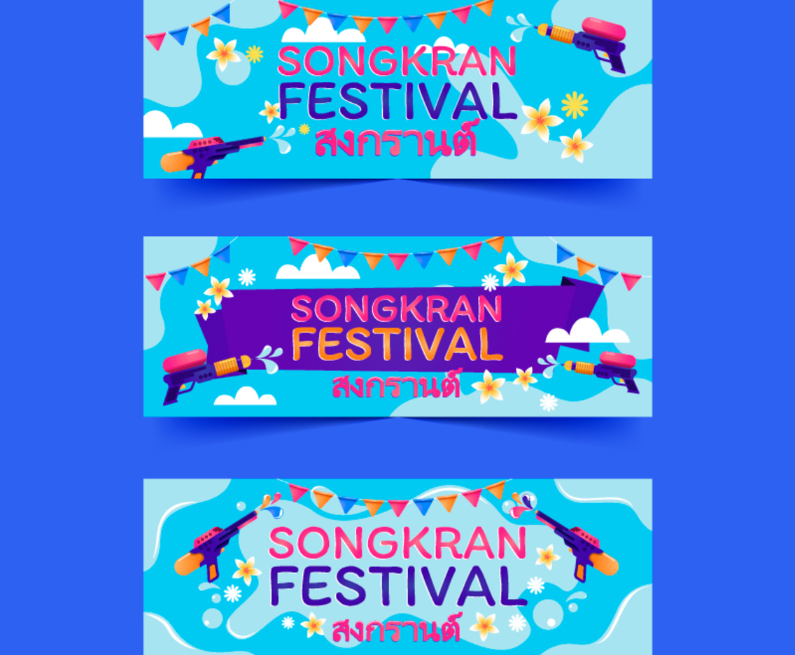Songkran Festival Banner with Water Gun