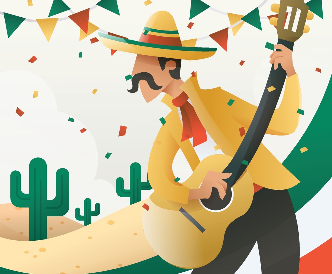 Men Play Guitar In Parade Cinco De Mayo