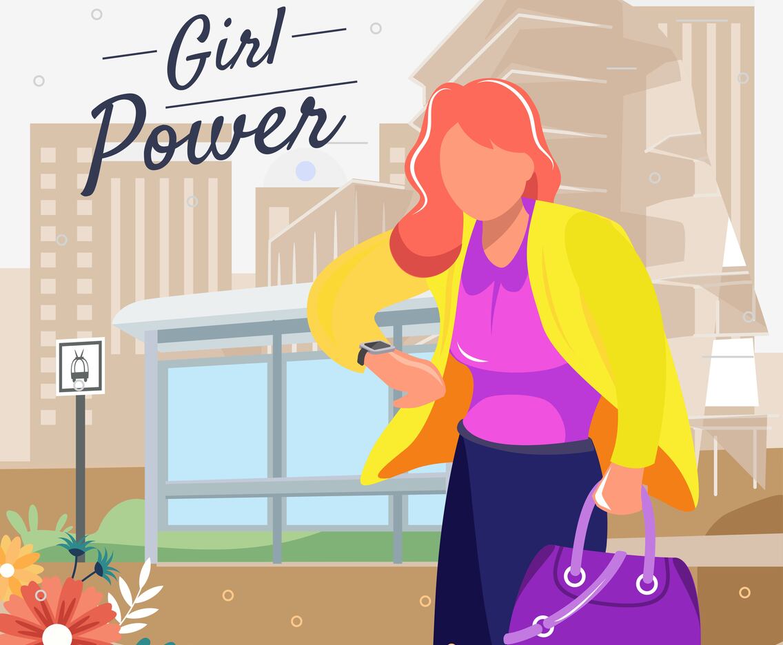 Working Women Waiting A Bus Concept