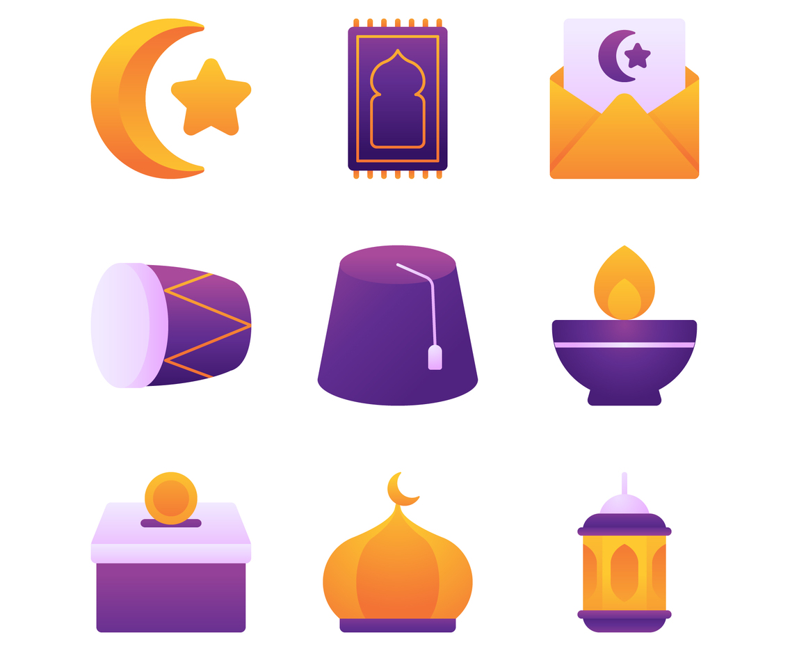 Season Greeting Eid Al Fitr Icon Set