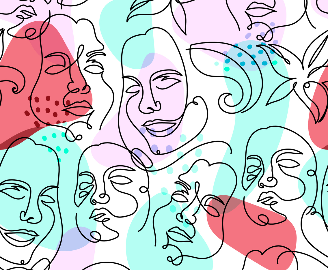 Woman and Flower One Line Art Style Background