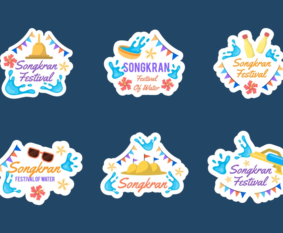 Flat Songkran Festival Sticker Collection