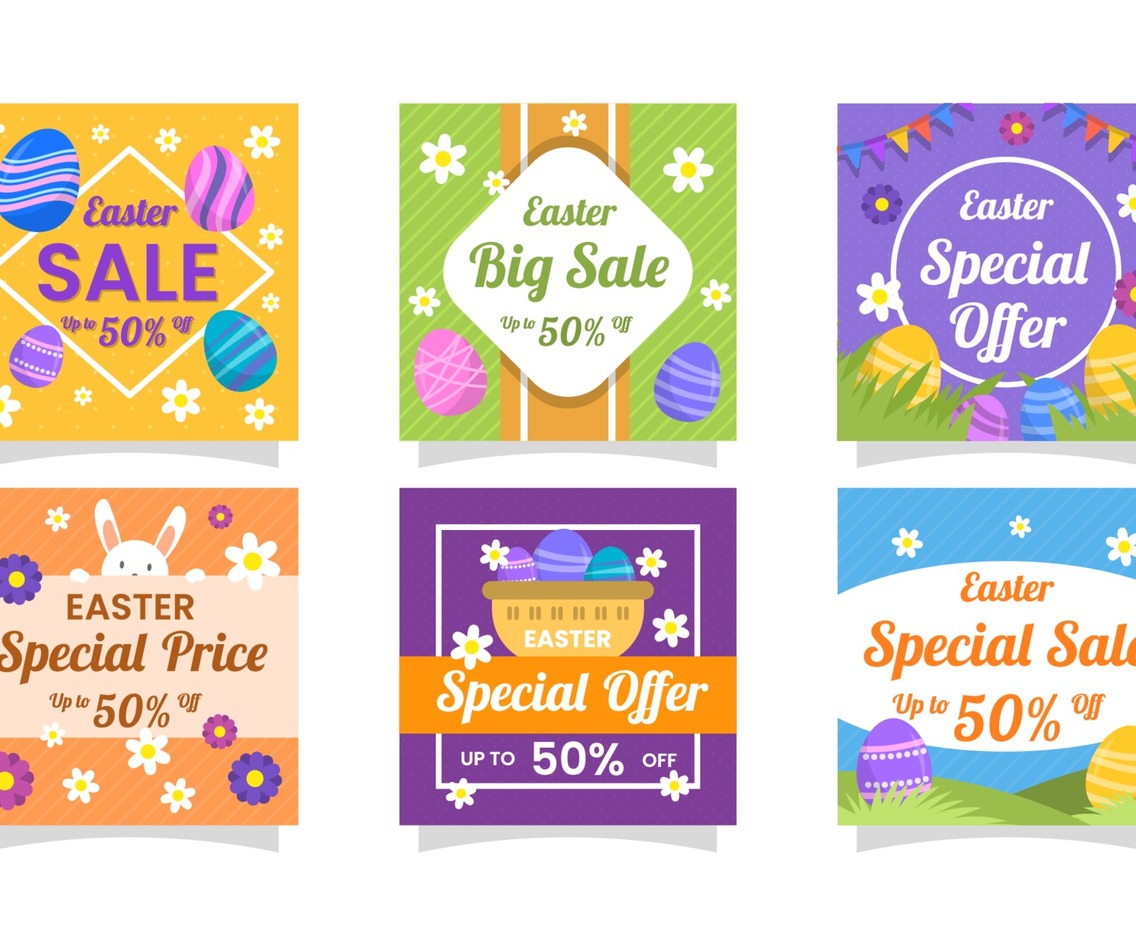 Flat Easter Marketing Tool Social Media Post Collection