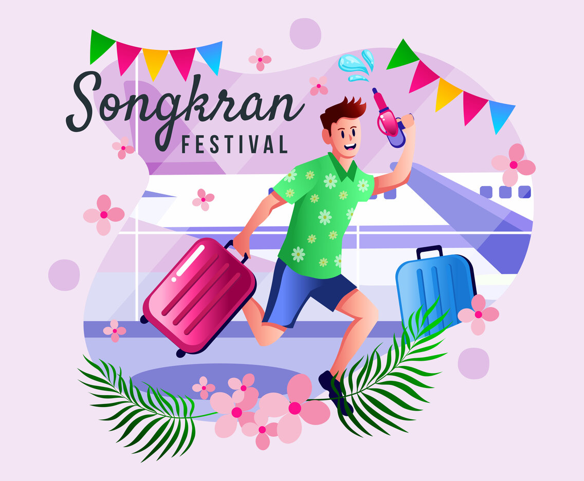 Happy Man Holding Water Gun to Songkran