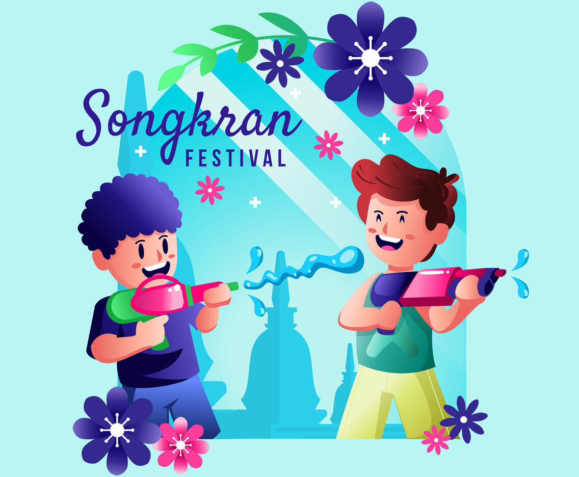 Two Boys Playing Water Gun at Songkran Festival