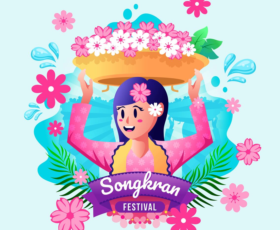 Women Hold Flower Bowl on Her Head