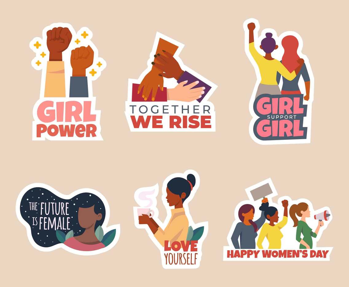 Womens Day Divesity Sticker Set With Positive Quote