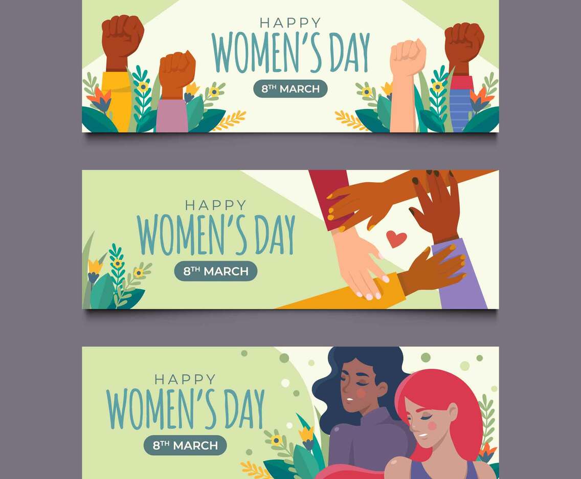 Set of Womens Day With Different Skin Color Banner