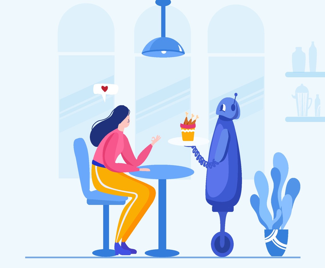 Robot Waiter at Restaurant Concept