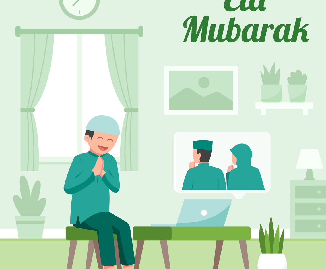 Season Greeting using Video Call on Eid Illustration