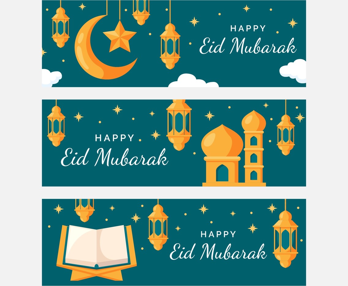 Eid Mubarak Banner in Flat Design