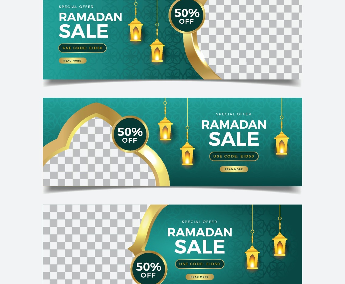 Elegant Golden Ramadan Sale Banner  Set