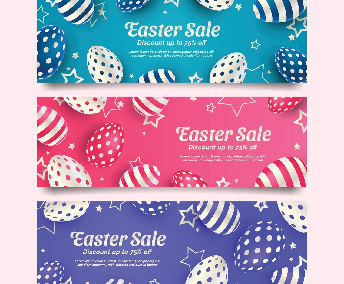 Pastel Monochrome Easter Sale Banners