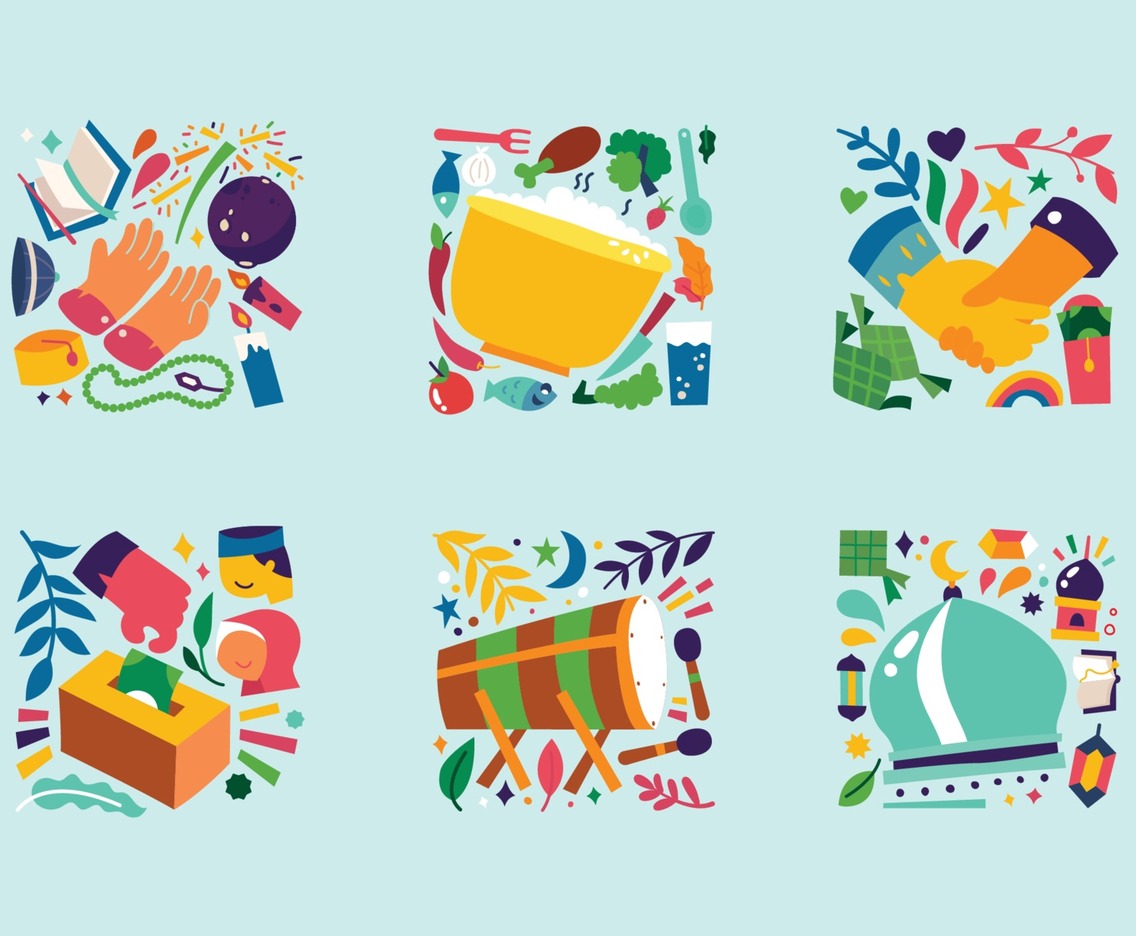 Islamic Eid Celebration Colorful Icon Set