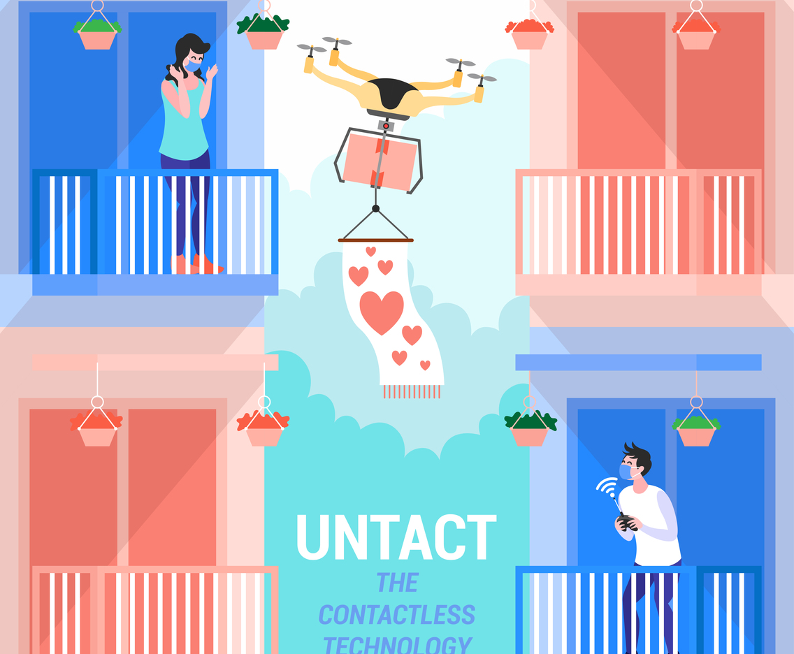 Drone Delivery for Contactless Technology Flat Illustration Design