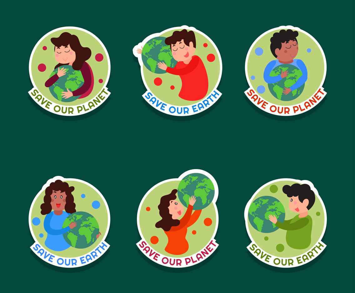 Cute Characters Earth Day Sticker Design