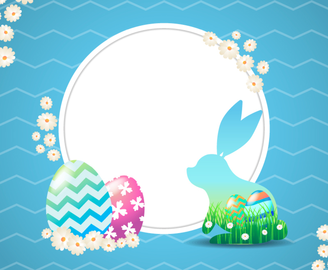 Bunny with Grass Panorama and Painted Egg Inside it Background