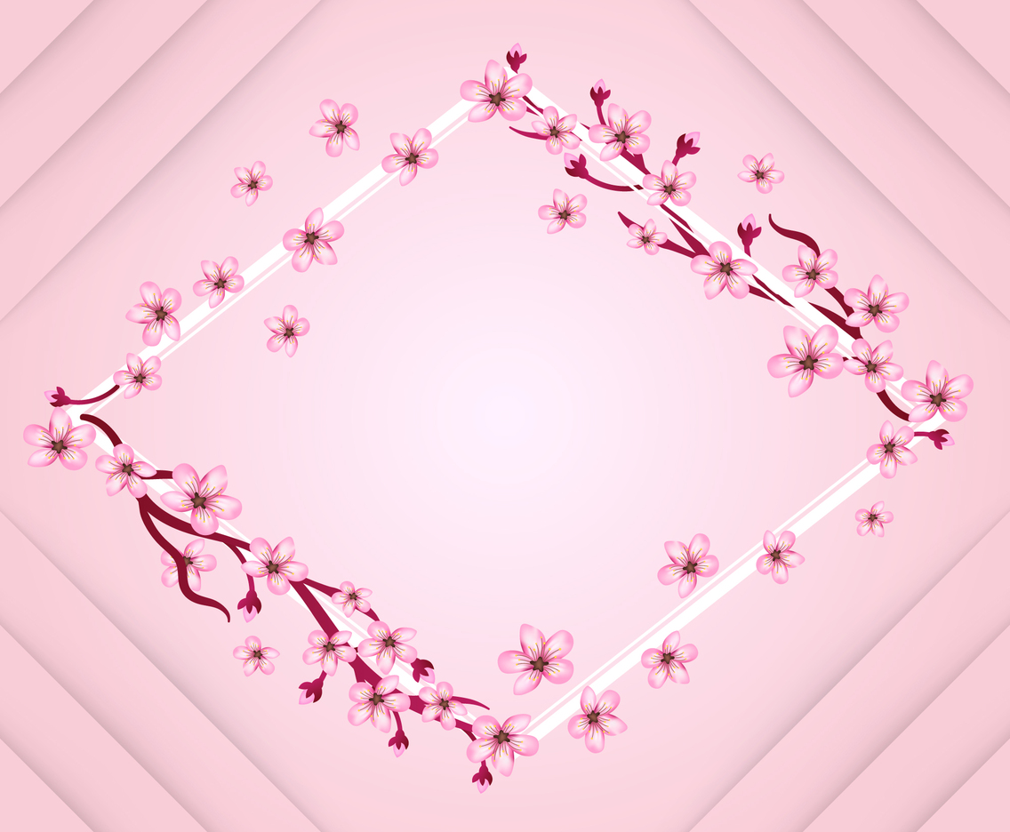Realistic Nature Cherry Blossom with White Frame